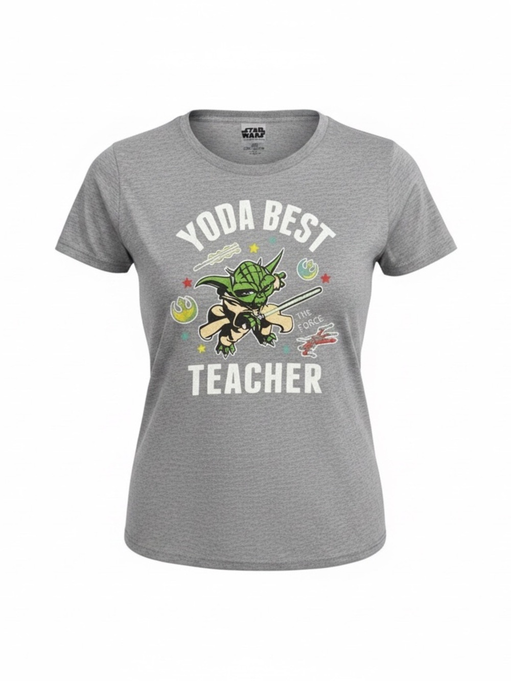 Star Wars T-Shirt Women's M Gray Yoda Graphic Tee Best Teacher Short Sleeve‎